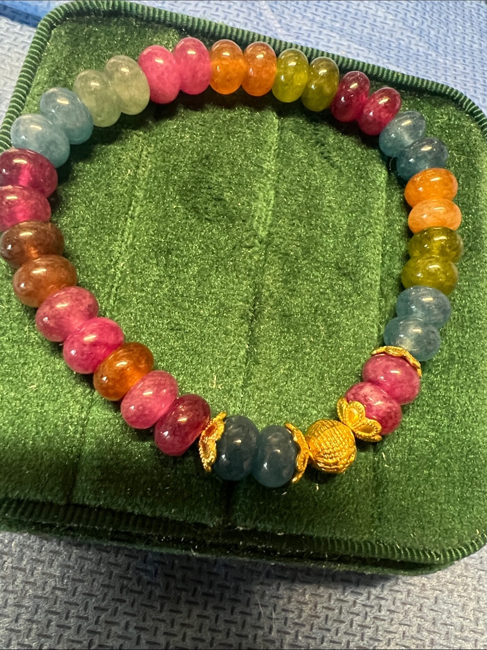 Multicolor Tourmaline Bead Stretch Bracelet with Gold Accent